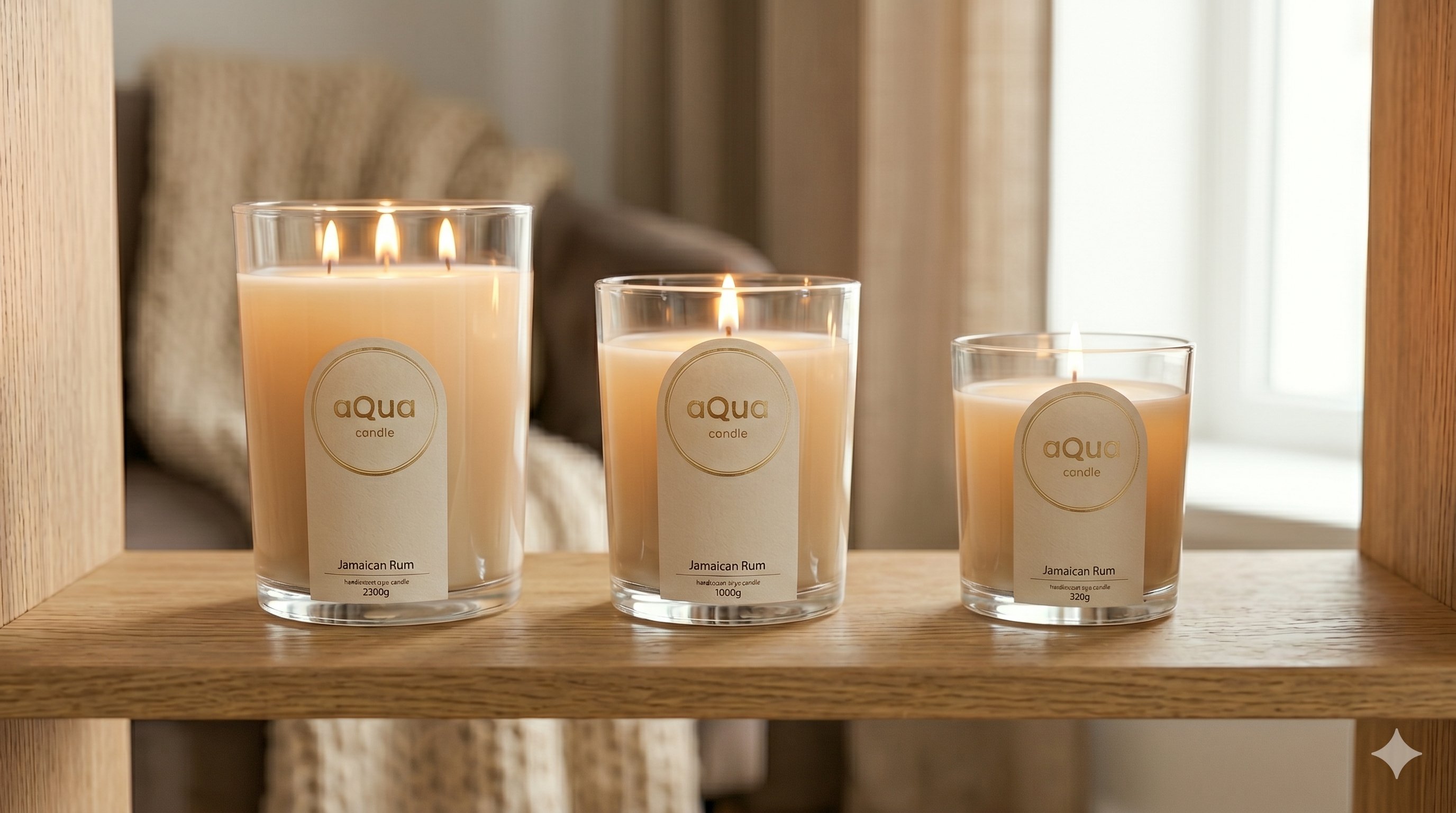 Tri zapálené aQua candle sviečky — čisté horenie bez sadzí